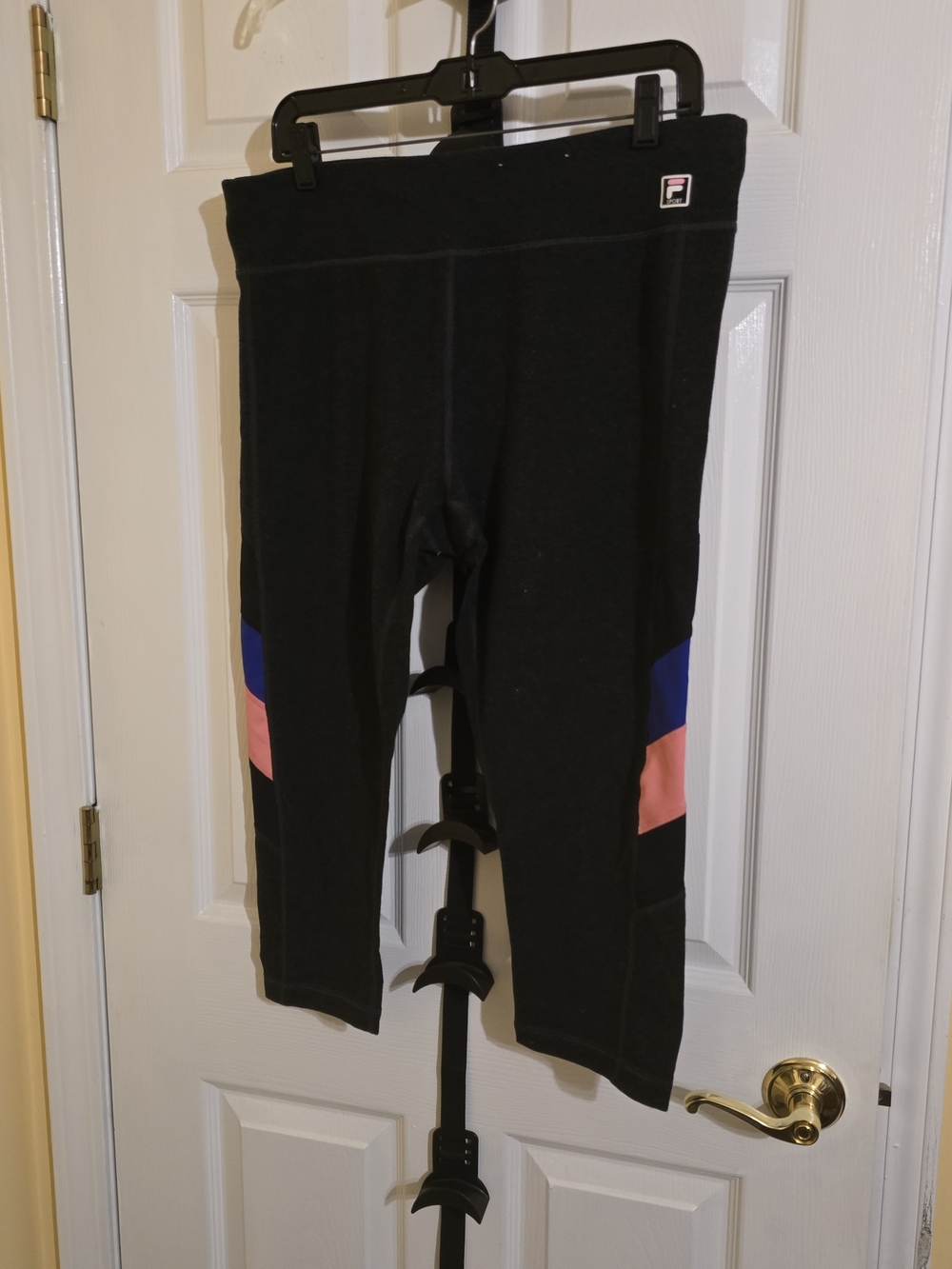 Fila Black Capri Leggings with Pink and Blue Panels